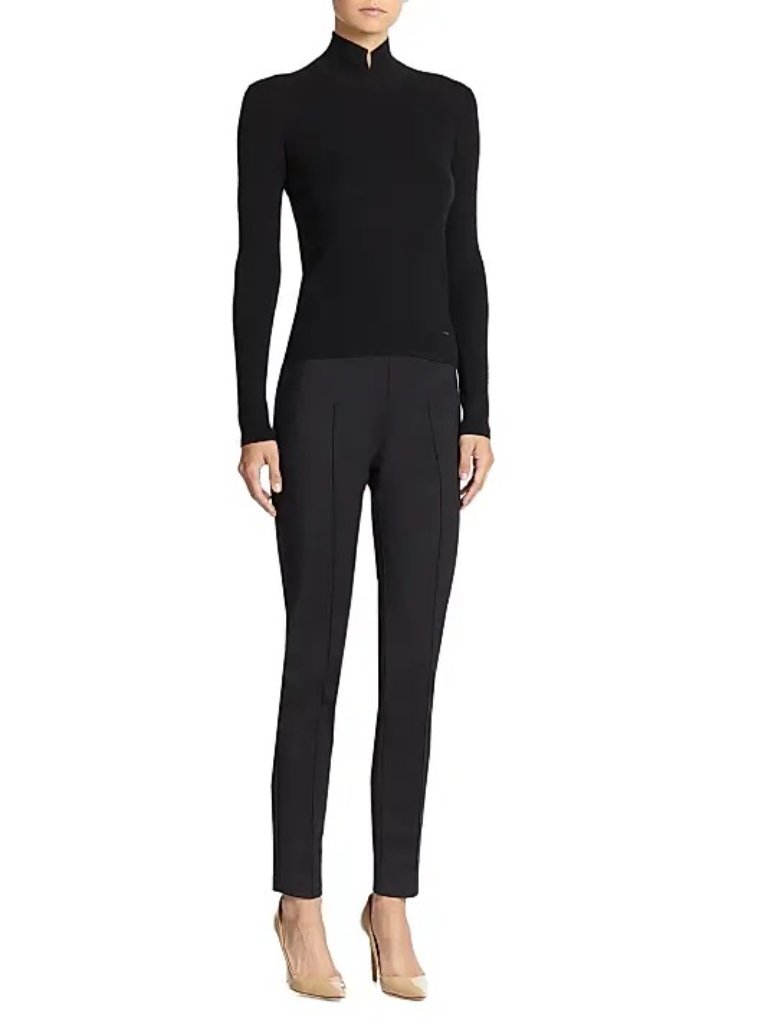 Nwt Akris Size 6 6x30 Black Melissa Slim Techno Cotton Blend Pintuck Pants New